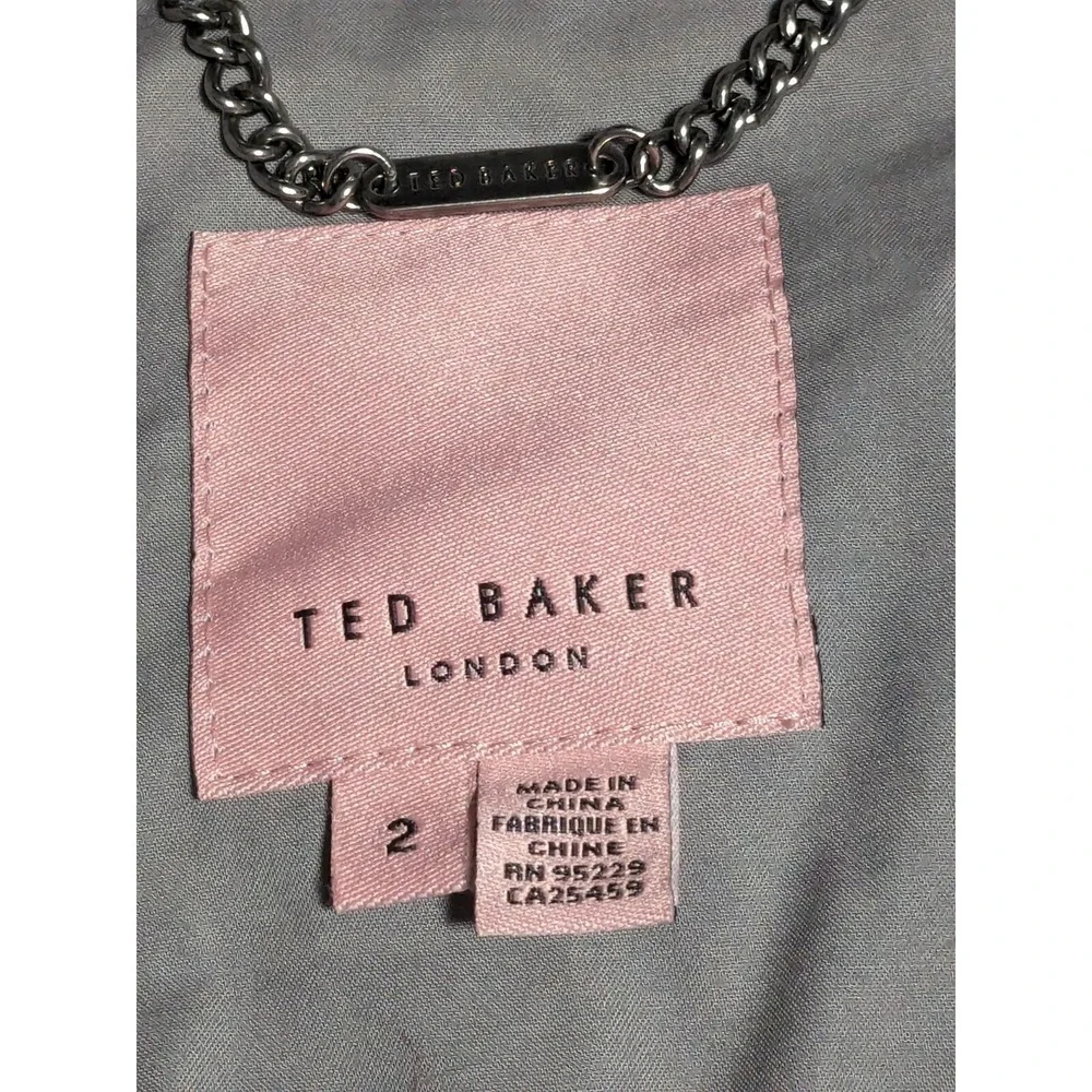 TED BAKER LONDON Women Size 2 Gray Belted Lined Full Zip Trench Coat - Picture 4 of 16